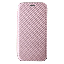 Coque en TPU + PU texture en fibre de carbone avec béquille en anneau et porte-carte or rose pour votre Motorola Moto G31/G41