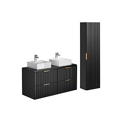 Vente-Unique Meuble de salle de bain suspendu strié avec vasque à poser et colonne - Noir - 120 cm - ZEVARA