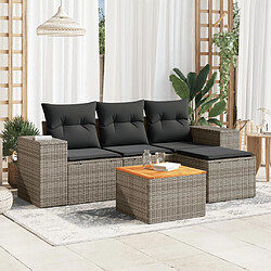 vidaXL Salon de jardin 5 pcs avec coussins gris résine tressée