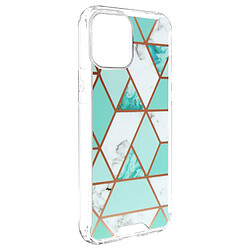 Avizar Coque Marbre iPhone 12 Pro Max Hybride avec Coins Renforcés turquoise et blanc