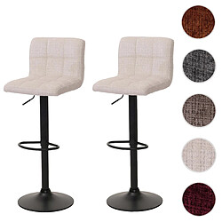 Mendler Lot de 2 tabourets de bar HWC-G87, tabouret de bar, réglable en hauteur pivotant, tissu chenille (465g/m²) MVG ~ crème-beige