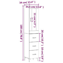 vidaXL Buffet haut Chêne fumé 34,5x34x180 cm Bois d'ingénierie pas cher