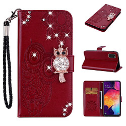 Etui en PU décor de strass imprimé hibou rouge pour votre Samsung Galaxy A41 (Global Version)