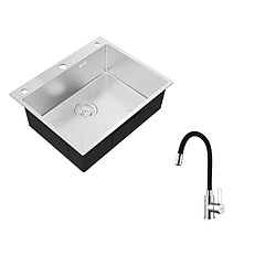 Auralum max Évier Cuisine à Encastrer,1 Bac,60*49*20CM,Évier 1 Cuve en Acier inoxydable 304,Silver+Robinet de Cuisine Flexible Bec Haut Orientable