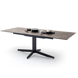 Pegane Table à manger extensible en métal et verre aspect marron pierre - L.160-240 x H.76 x P.90 cm