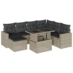 vidaXL Salon de jardin 8 pcs avec coussins gris clair résine tressée