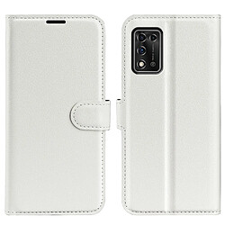 Etui en PU texture litchi, fermoir magnétique, anti-chocs avec support, blanc pour votre ZTE Libero 5G II