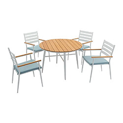 Vente-Unique Salle à manger de jardin en bois et aluminium : une table D.110 cm et 4 fauteuils - Blanc et naturel clair - MIAMI de MYLIA