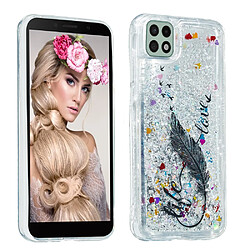 Coque en TPU anti-rayures, motif sables mouvants à paillettes plume pour votre Samsung Galaxy A22 5G (EU Version)