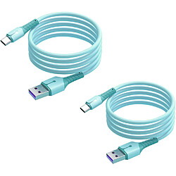 Cables X2 USB-Type C Charge Rapide 3A Silicone Bleu 2m Pour Samsung A13 / A33 / A53 / S22 / S22 Plus / S22 Ultra Little Boutik®