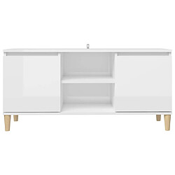 Acheter vidaXL Meuble TV avec pieds en bois Blanc brillant 103,5x35x50 cm