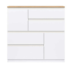 Dansmamaison Commode 2 portes battantes 4 tiroirs Blanc/Bois - QIZ