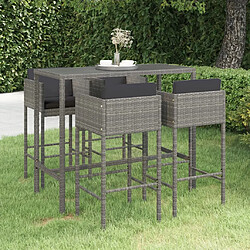 vidaXL Ensemble de bar de jardin 5 pcs et coussins Résine tressée Gris