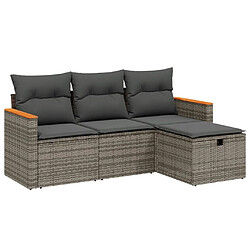 Maison Chic Ensemble de 4 Tables et chaises d'extérieur avec coussins,Salon de jardin gris résine tressée -GKD247761