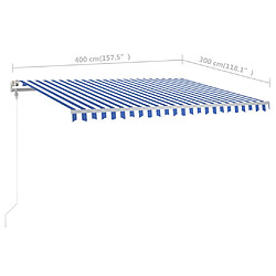 vidaXL Auvent manuel rétractable avec poteaux 4x3 m Bleu et blanc pas cher