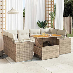 vidaXL Salon de jardin avec coussins 7 pcs beige résine tressée