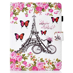 Etui en PU porte-cartes universel de 10 pouces Tour Eiffel et fleur pour votre Apple iPad 9.7 (2018)/Samsung Tab S3 9.7 etc