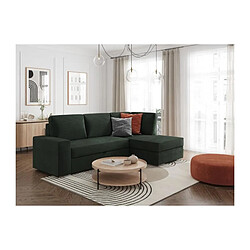 Loungitude Canapé d'angle droit convertible ARTEMIS 4 places - Velours côtelé vert foncé - L246 x P174 x H96 cm