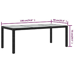 Maison Chic Table de jardin | Table d'extérieur Noir 190x90x75 cm Verre trempé/résine tressée -GKD47977 pas cher