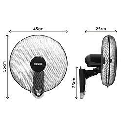 Duronic FN55 BK Ventilateur mural oscillant de 60W - 5 Pâles de 40 cm - Télécommande/Minuterie / 3 Vitesses - Moteur puissant et silencieux - Support mural coulissant montable démontable à la volée