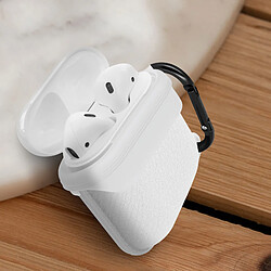 Avizar Étui Boitier Airpods 1 et 2 Protection Silicone Mousqueton intégré - blanc pas cher