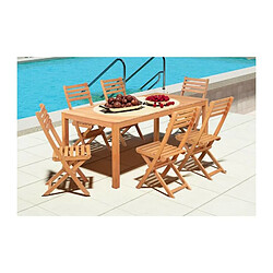 Ensemble repas de jardin 6 personnes - Eucalyptus FSC - Table 180 x 80 cm + 6 chaises pliantes