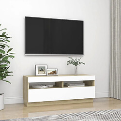 Acheter vidaXL Meuble TV avec lumières LED blanc et chêne sonoma 100x35x40 cm