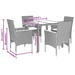 vidaXL Ensemble à manger de jardin et coussins 5 pcs noir rotin acacia pas cher