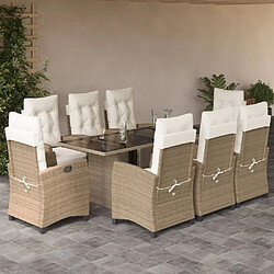 vidaXL Ensemble à manger de jardin et coussins 9 pcs beige Poly rotin