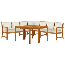 Avis Maison Chic Ensemble à manger d'extérieur 7 pcs avec coussins,Salon de jardin,Mobilier de jardin Bois acacia -GKD510635