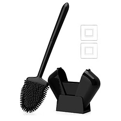 Brosse de toilette en silicone kit de nettoyage des toilettes de la salle de bain - Noir