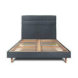 Sommeil de plomb Lit 135x190cm avec tête de lit lignes velours et sommier kit gris anthracite - Hauteur totale : 29cm