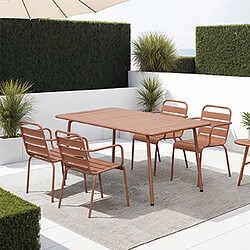 Mes Ensemble table de jardin + 4 fauteuils en métal terracotta - BACA