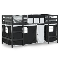 Avis Vidaxl Lit mezzanine enfants et rideaux blanc/noir 90x190cm pin massif