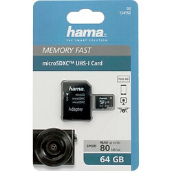 Hama MicroSDXC 64 GB classe 10 UHS-I 80 MB/s + adaptateur/photo