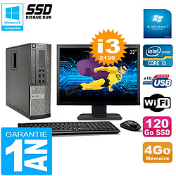 PC DELL 990 SFF Core I3-2120 Ram 4Go Disque 120Go SSD Graveur Wifi W7 Ecran 22" - Occasion