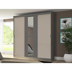 Vente-Unique Armoire 3 portes coulissantes - Avec miroir - L205 cm - Gris et beige - DIDDA II