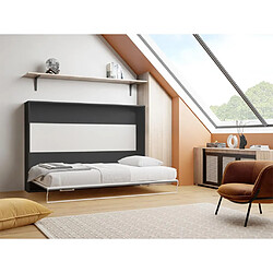 Vente-Unique Lit escamotable 140 x 200 cm - Ouverture horizontale manuelle - Anthracite et naturel - MALINA II