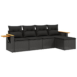 vidaXL Salon de jardin 5 pcs avec coussins noir résine tressée