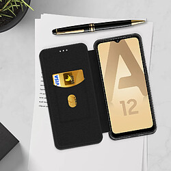 Avis Avizar Housse Samsung Galaxy A12 Clapet Porte-carte Dragonne Effet Carbone Noir