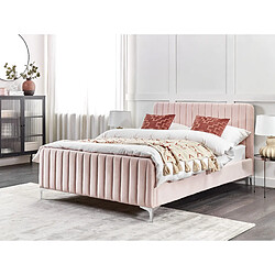 Beliani Lit double en velours rose 140 x 200 cm LUNAN