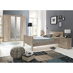 Pegane Chambre à coucher complète enfant (lit 90x200cm + armoire + chevet) coloris imitation chêne