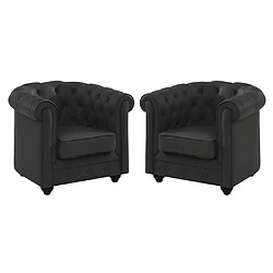 Vente-Unique Lot de 2 fauteuils en cuir de buffle CHESTERFIELD - Noir