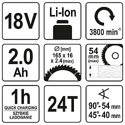 Acheter YATO Scie circulaire avec batterie Li-Ion 2,0Ah 165 mm 18V