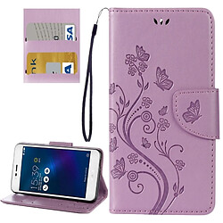 Wewoo Housse Étui Violet pour Asus Zenfone 3 Max & 8207 / ZC520TL Papillons Amour Fleurs Gaufrage Horizontal Flip en cuir avec titulaire et fentes cartes portefeuille lanière clair