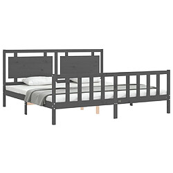 Acheter Maison Chic Lit adulte - Cadre Structure de lit avec tête de lit Contemporain gris 200x200 cm bois massif -MN69665