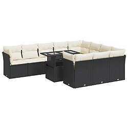 vidaXL Salon de jardin 11 pcs avec coussins noir résine tressée