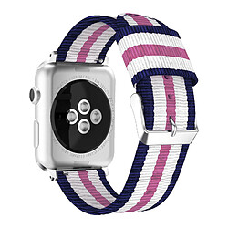 Avizar Bracelet Apple Watch 42 et 44 mm à rayures en Nylon Tissé - Bleu, Blanc et Rose