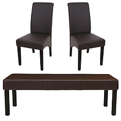 Mendler Ensemble de salle à manger M37 ~ banc + 2x chaise, similicuir ~ 120x43x49 cm marron, pieds foncés