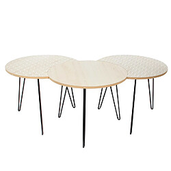 The Home Deco Factory 3 Tables Basses Modulable en Métal et MDF- Beige et Blanc